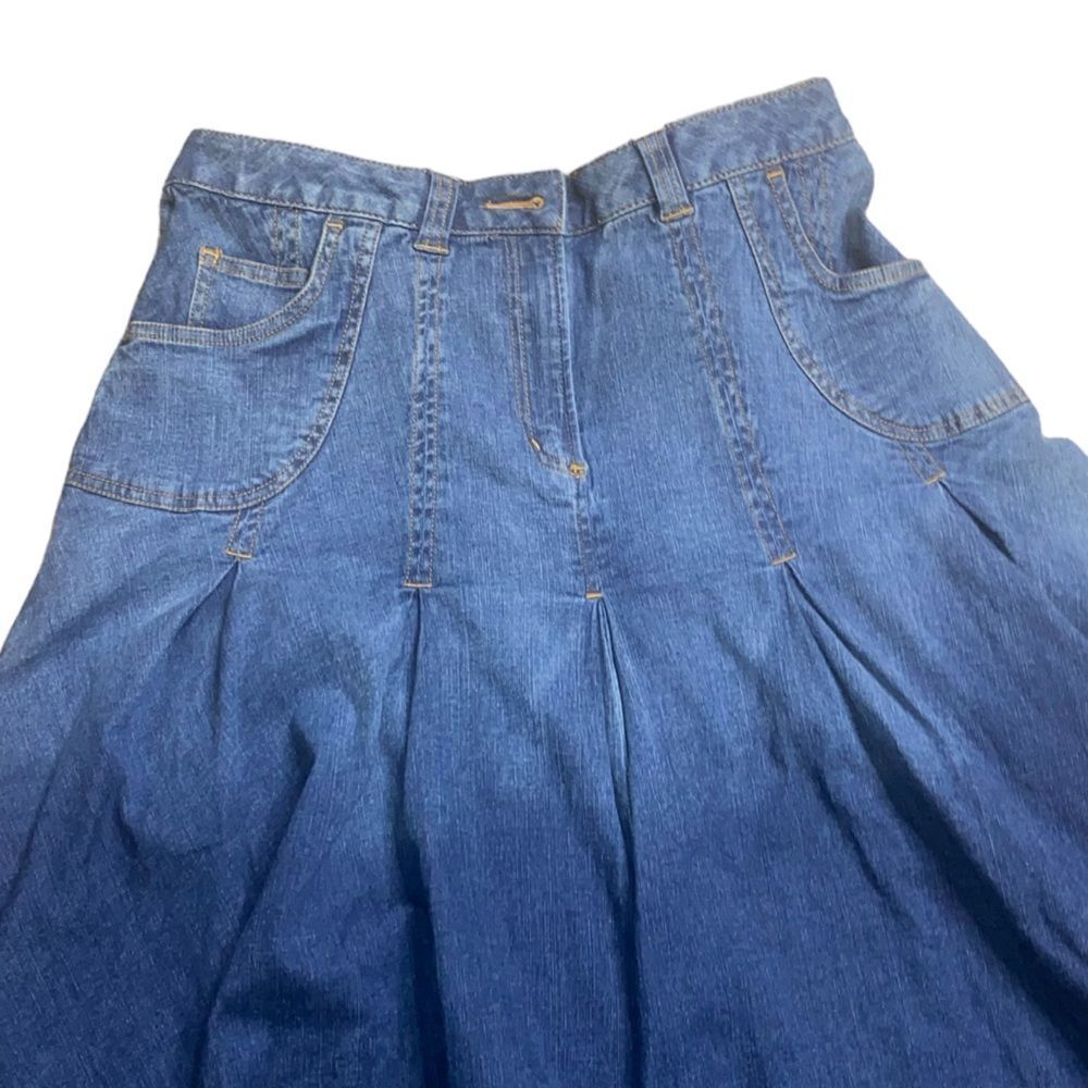 Soft Surroundings Modest Denim Midi Skirt Ombre Pleated Prairie Western Petite M - Picture 2 of 6